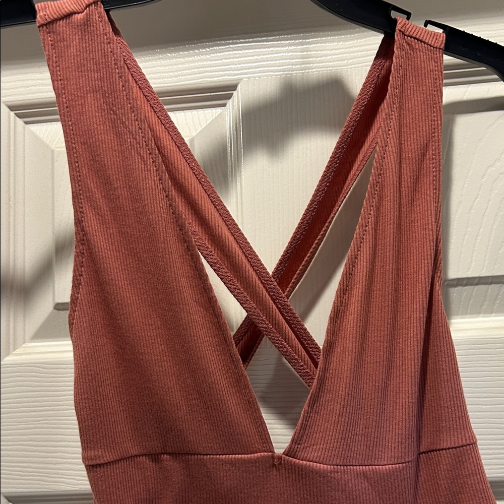 SHEIN Cross-Back Ribbed Crop Top - Terracotta